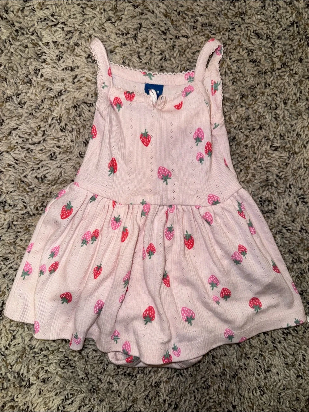 Old Navy Pink Strawberry Knit Sleeveless One-Piece Romper Snap Ruffle 6-12M